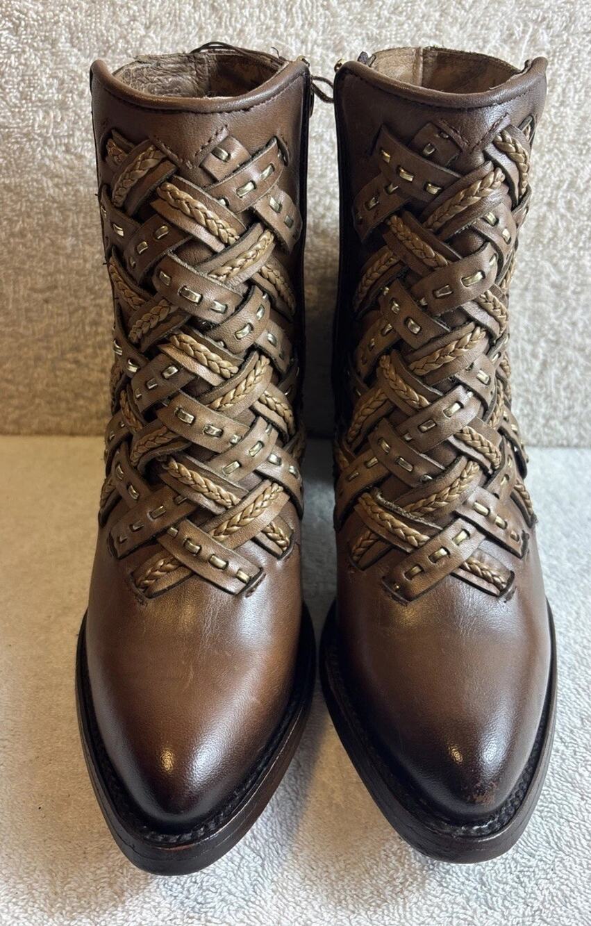 Cuadra Women's Ankle Boots Brown Woven Leather, Size 6 M Western No Box